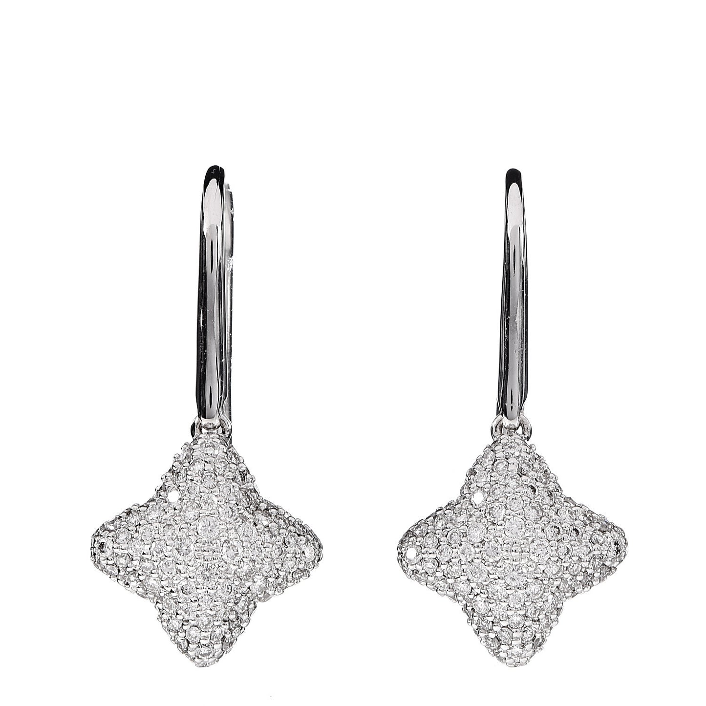 18K White Gold Diamond Quatrefoil Drop Earrings