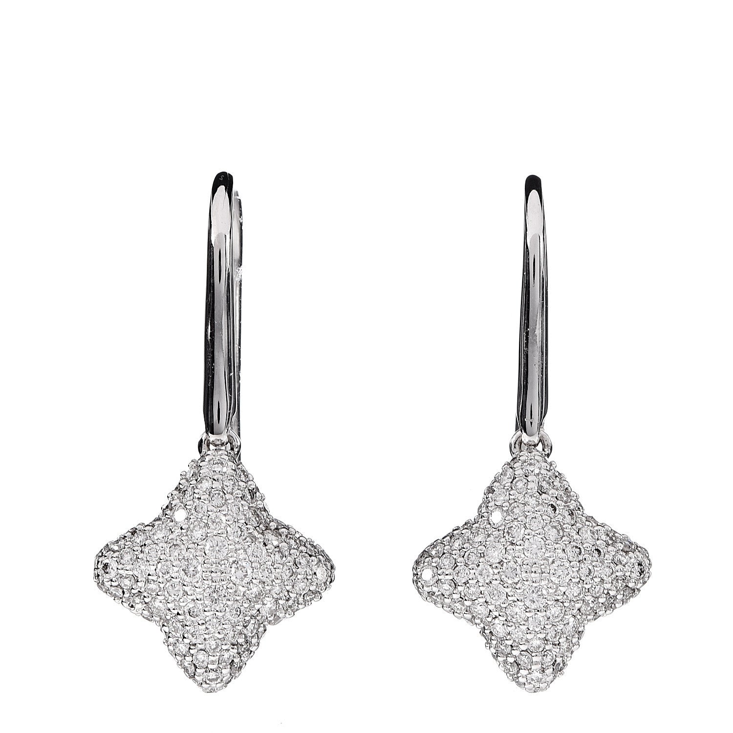 David Yurman 18K White Gold Diamond Quatrefoil Drop Earrings 1 of 4