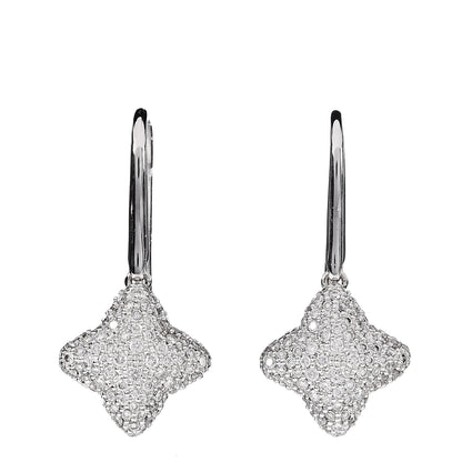 David Yurman 18K White Gold Diamond Quatrefoil Drop Earrings 1 of 4