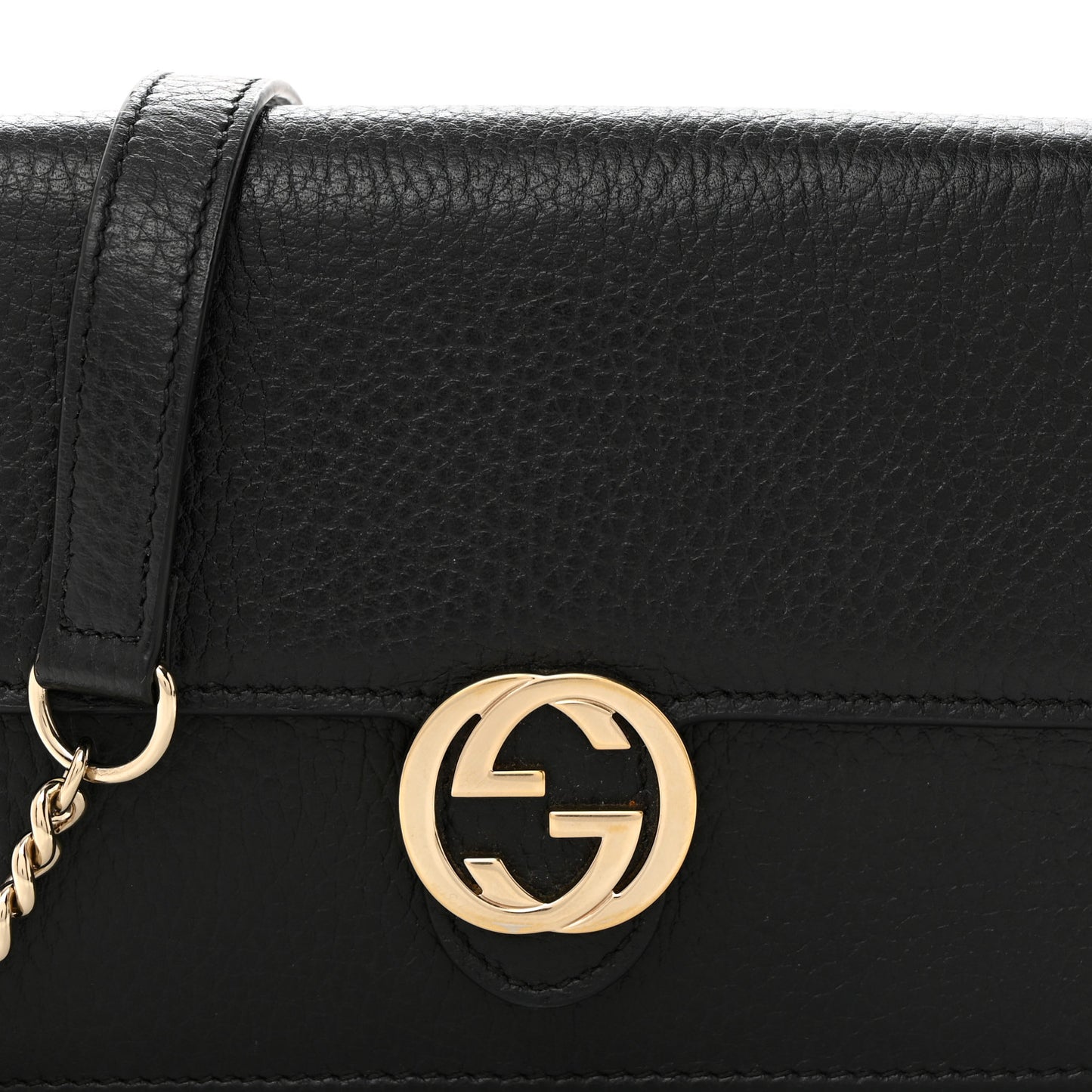 Dollar Calfskin Interlocking G Chain Wallet Black