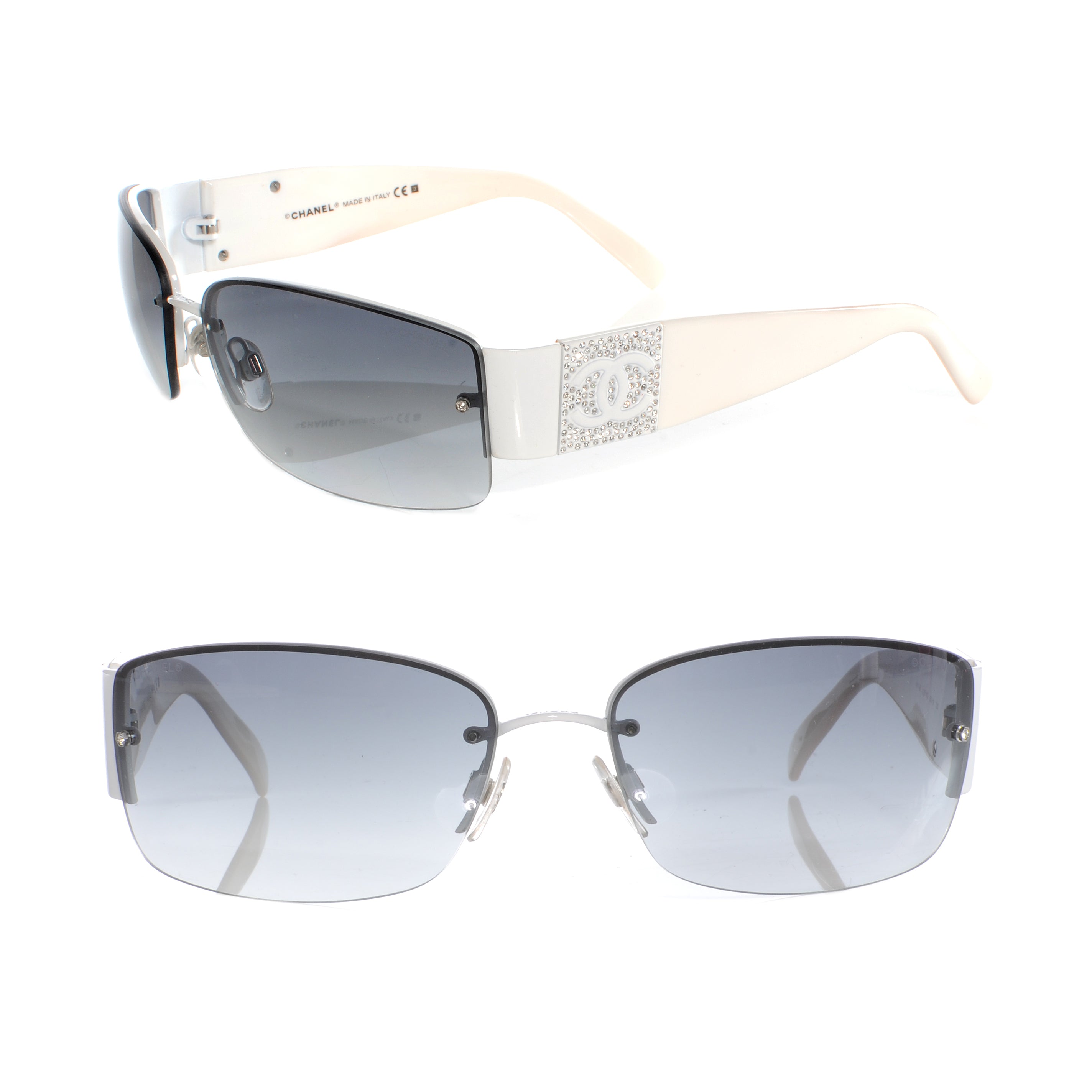 Chanel Crystal CC Logo Sunglasses 4117 B White 41691 – FASHIONPHILE