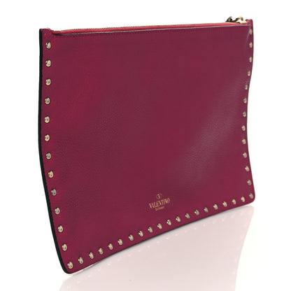 Valentino Garavani Pebbled Calfskin Large Rockstud Zip Pouch Deep Cyclamin 3 of 9