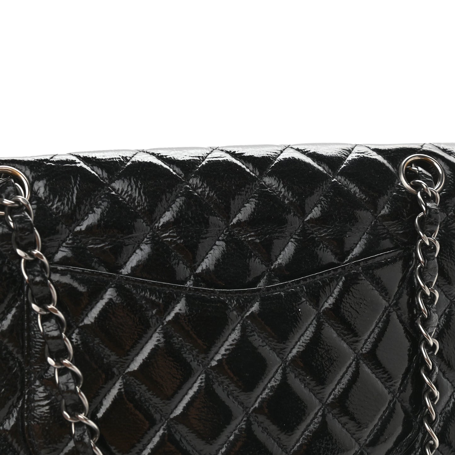 Distressed Patent Quilted Medium Double Flap Black