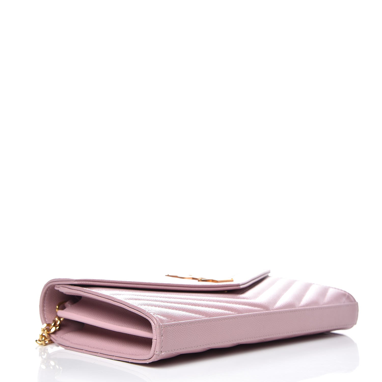 Saint Laurent Grain De Poudre Matelasse Chevron Monogram Chain Wallet Tender Pink 4 of 8