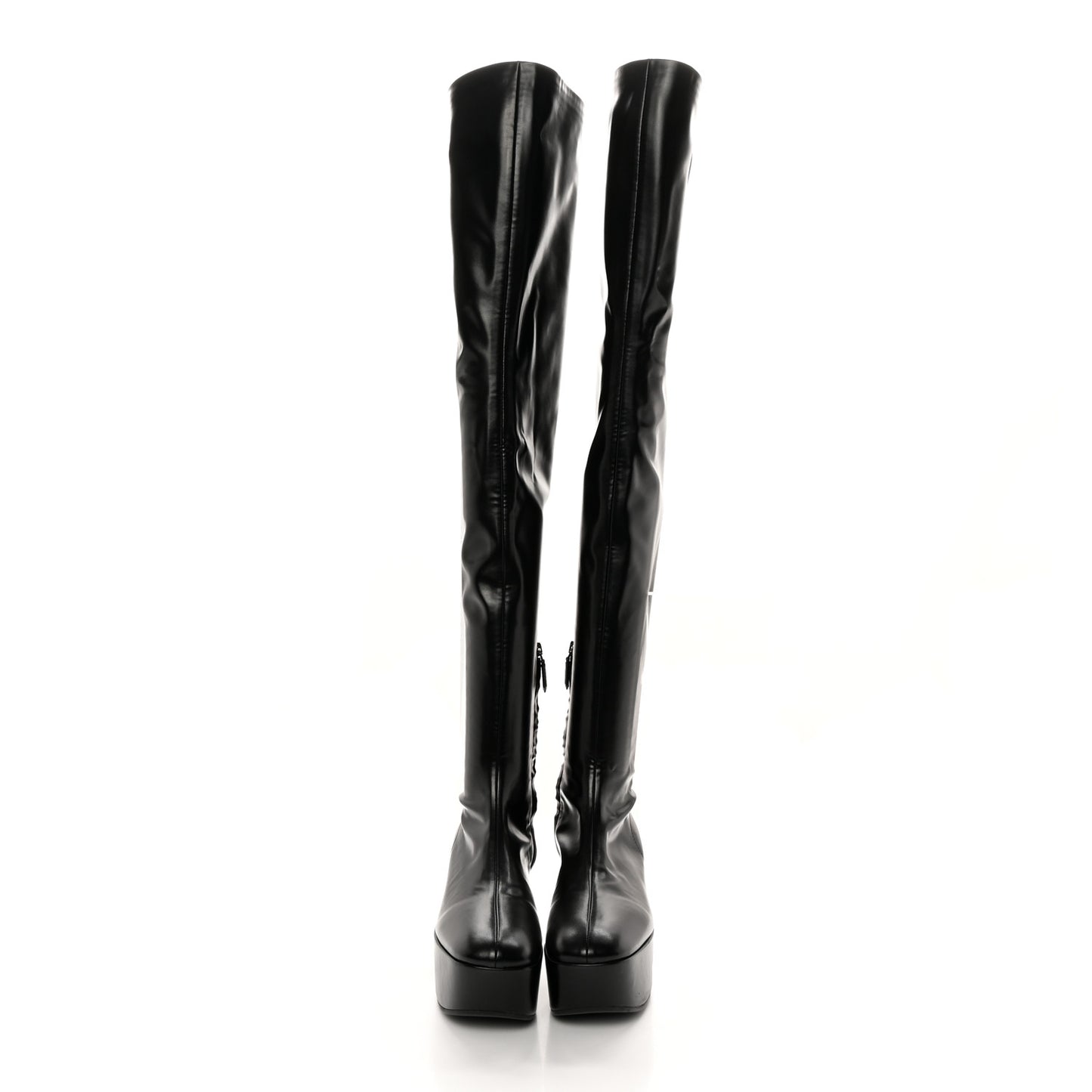 Nappa Tech Logo Over the Knee 70mm Platform Boots 36 Black