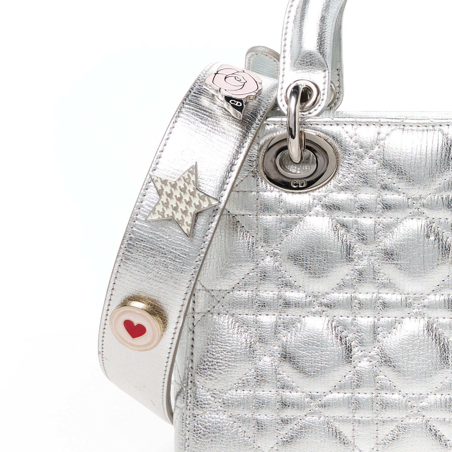 Christian Dior Metallic Grained Calfskin Cannage Small Lucky Badges My Lady Dior Silver 8 of 10