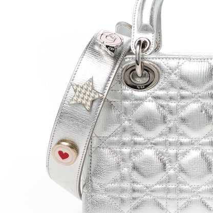 Christian Dior Metallic Grained Calfskin Cannage Small Lucky Badges My Lady Dior Silver 8 of 10