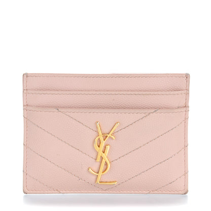Saint Laurent Grain De Poudre Matelasse Chevron Card Case Pale Blush 1 of 7