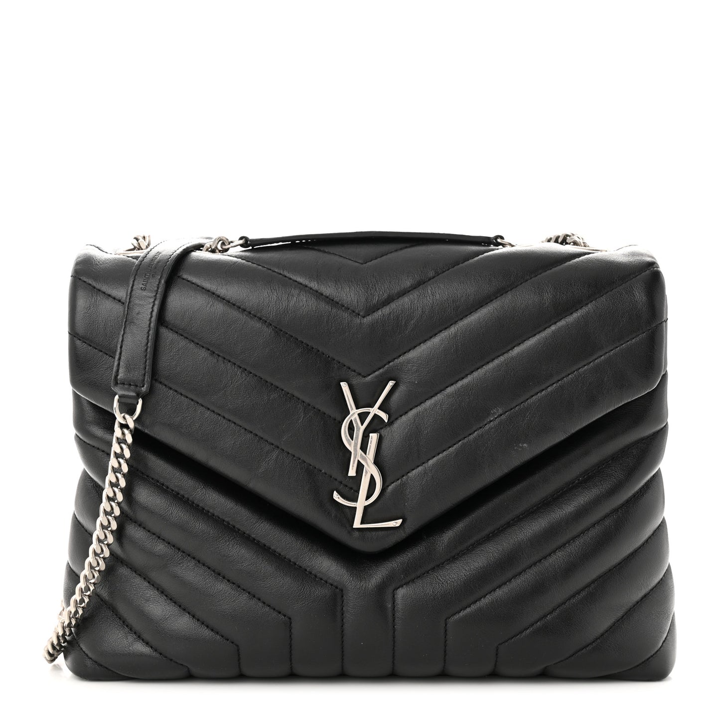 Calfskin Y Quilted Monogram Medium Loulou Chain Satchel Black
