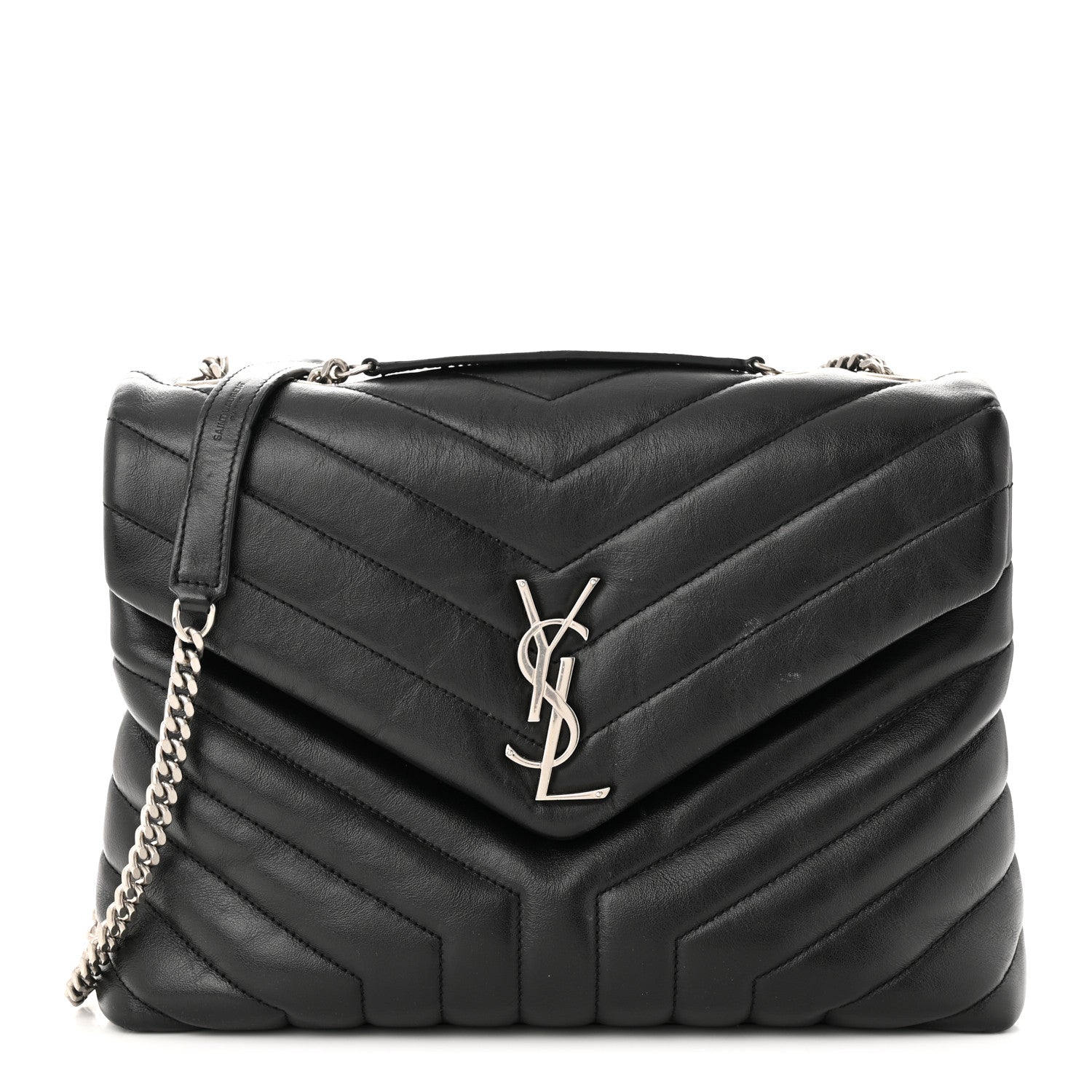Saint Laurent Calfskin Y Quilted Monogram Medium Loulou Chain Satchel Black 1 of 10