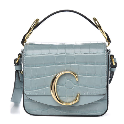 Chloe Calfskin Crocodile Embossed Mini C Double Carry Faded Blue 1 of 9