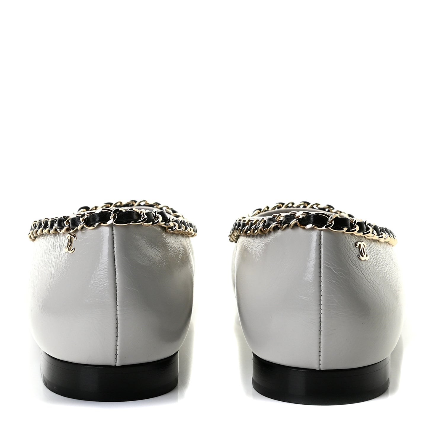 Lambskin Grosgrain Chain Cap Toe Flats 40 Grey Black