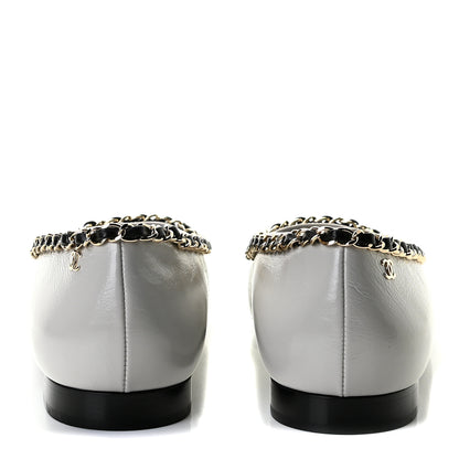 Chanel Lambskin Grosgrain Chain Cap Toe Flats 40 Grey Black 4 of 13