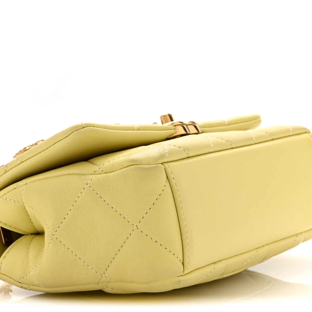 Chanel Lambskin Quilted Mini CC Crystal Logo Chain Flap Yellow 9 of 11