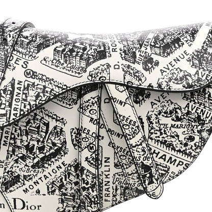 Christian Dior Calfskin Plan De Paris Printed Saddle Bag With Strap White Black 8 of 10