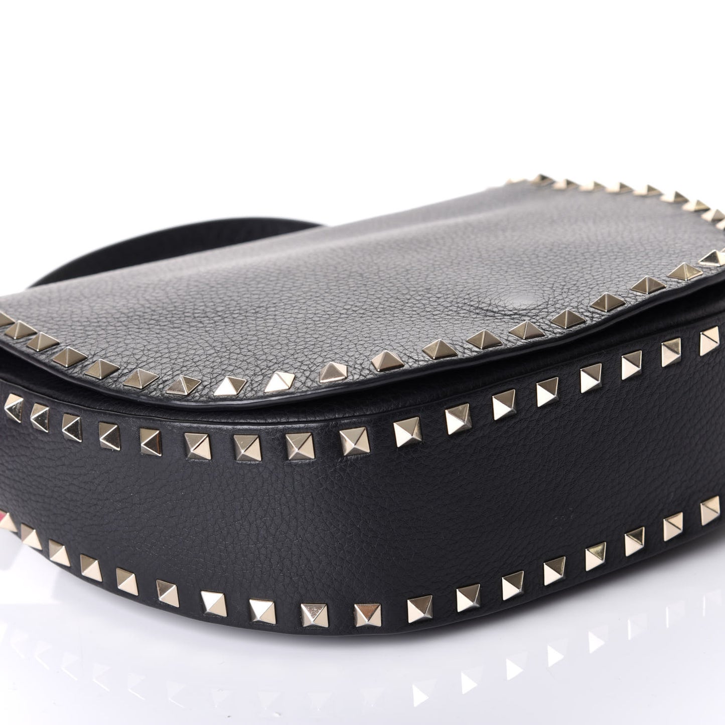 Vitello Large Rockstud Halfmoon Saddle Bag Black