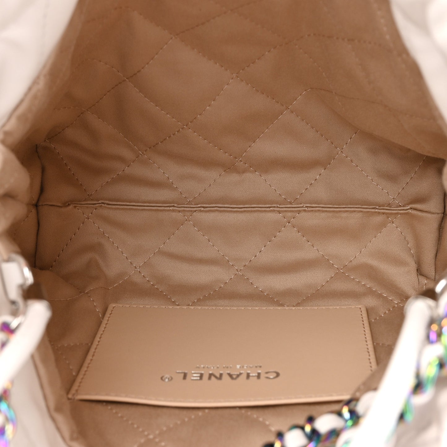 Shiny Calfskin Quilted Rainbow Mini Chanel 22 White