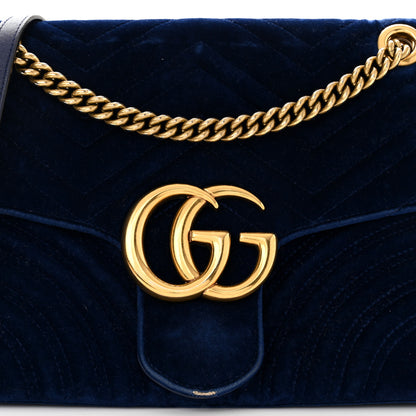 Gucci Velvet Matelasse Medium GG Marmont Shoulder Bag Cobalt Blue 8 of 12