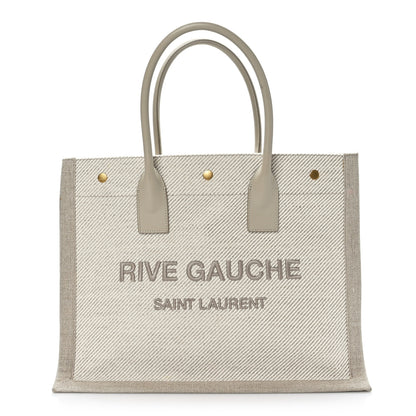 Saint Laurent Linen Calfskin Small Rive Gauche Tote Beige Sea Salt 1 of 10