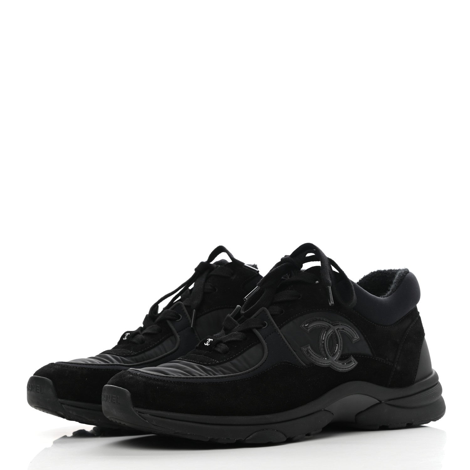 Chanel Nylon Calfskin Suede CC Sneakers 40 Black 3 of 8