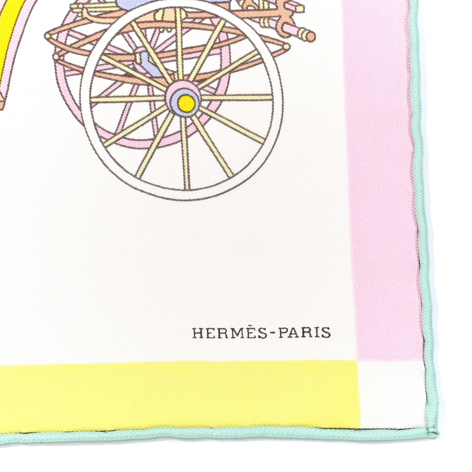 Hermes Silk Voitures Exquises Pocket Square Blanc Camel Jaune 2 of 4