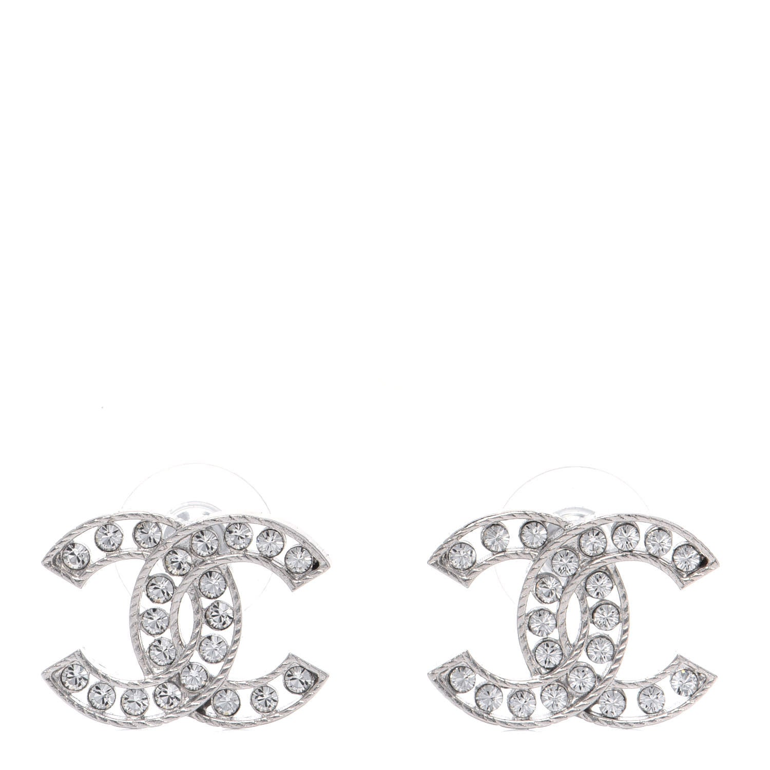 Chanel Crystal CC Earrings Silver 1 of 3