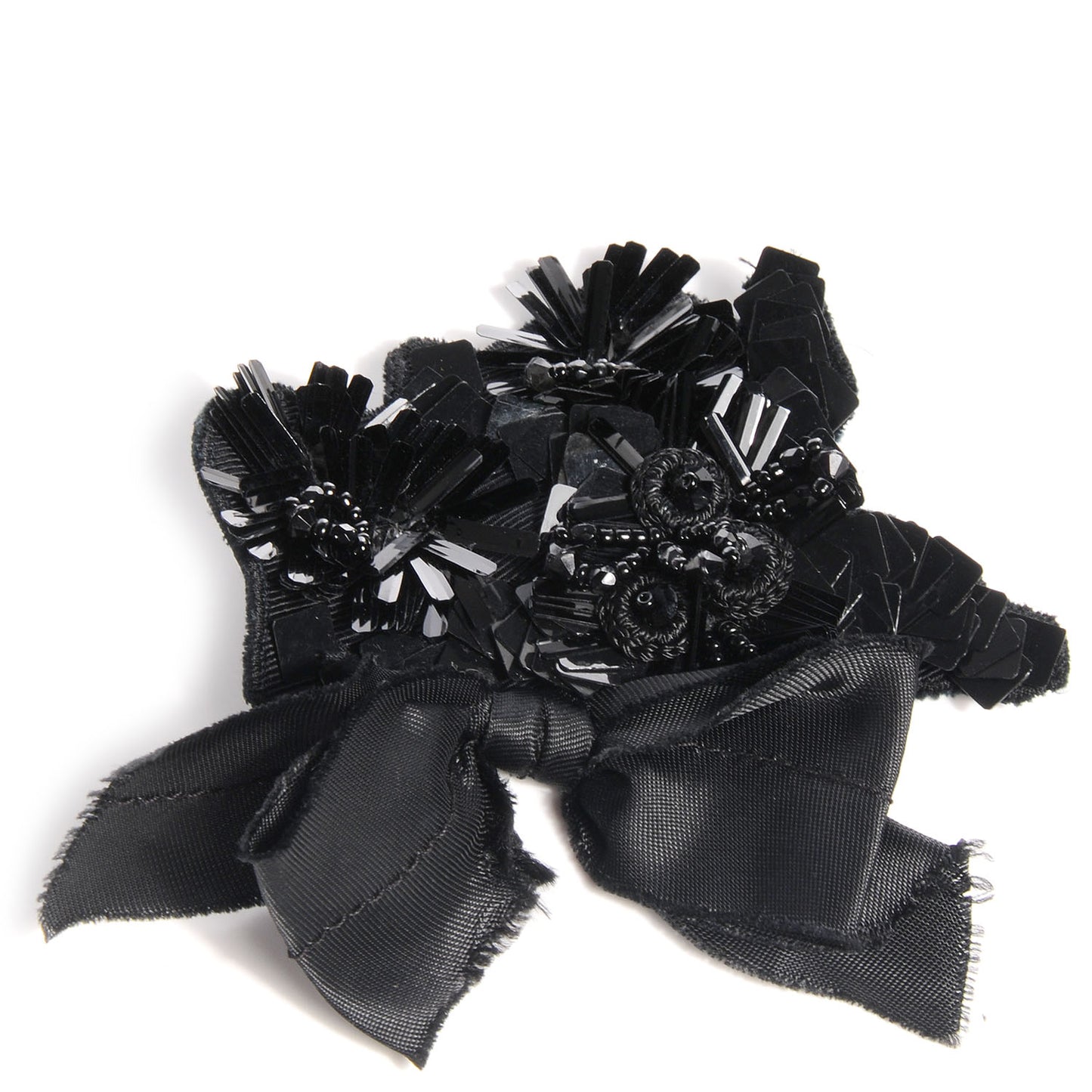 Vintage Beaded Ribbon Brooch Black