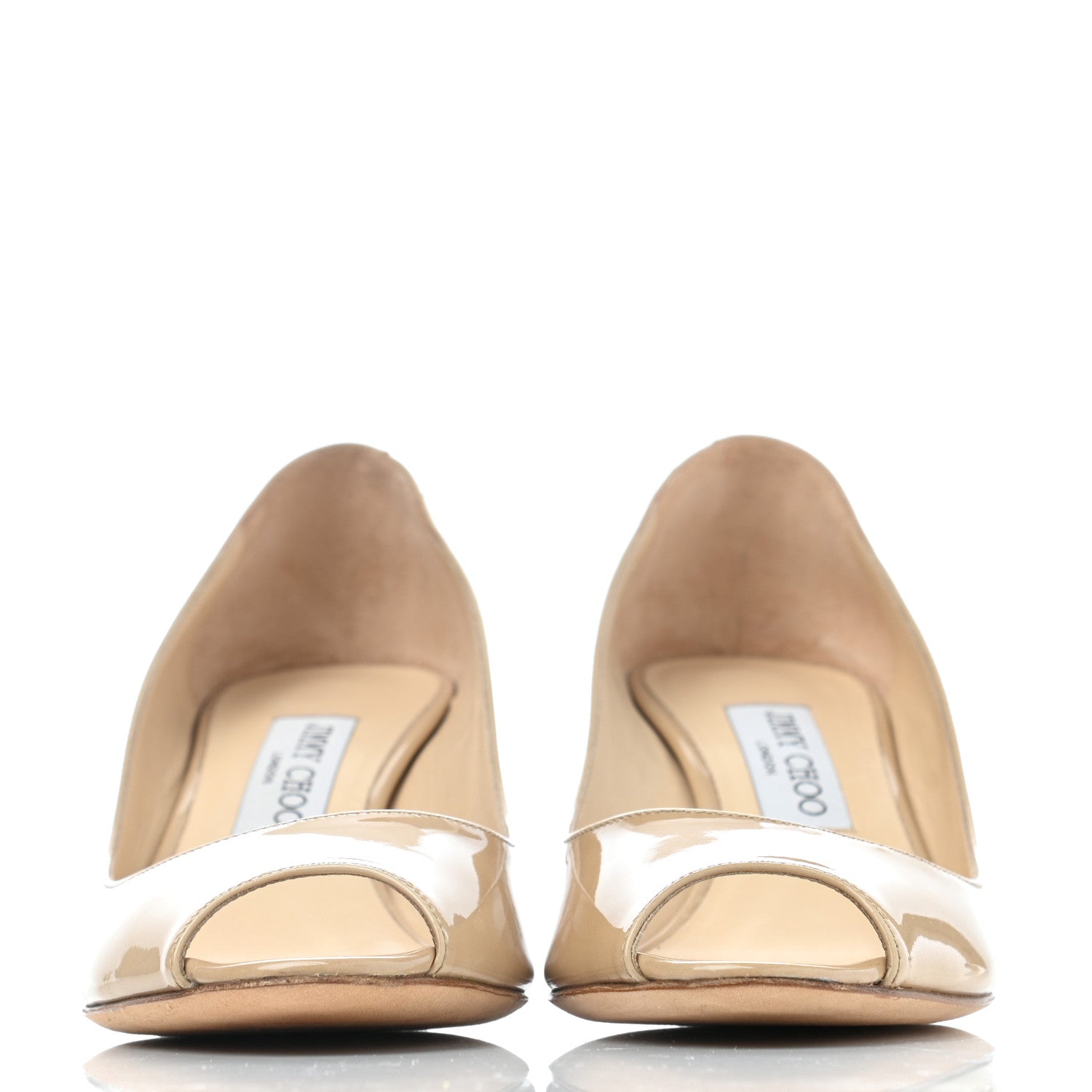 Jimmy Choo Patent Peep Toe Pumps 37.5 Nude 2 of 5