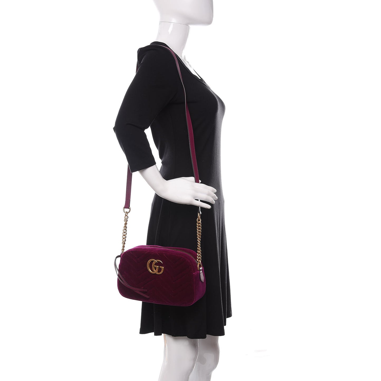 Velvet Matelasse Small GG Marmont Chain Shoulder Bag Fuchsia Violet Cyclamen