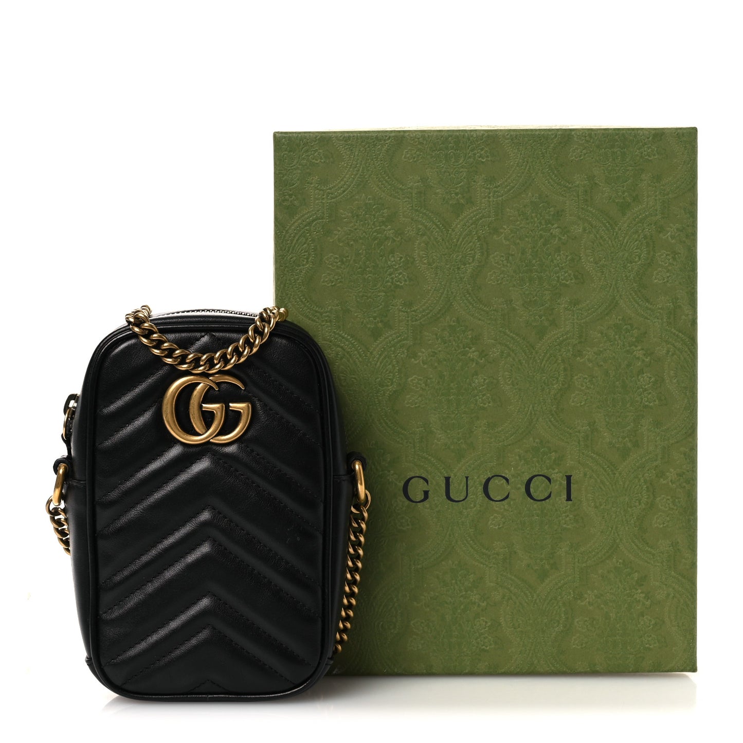 Calfskin Matelasse Mini GG Marmont Crossbody Bag Black