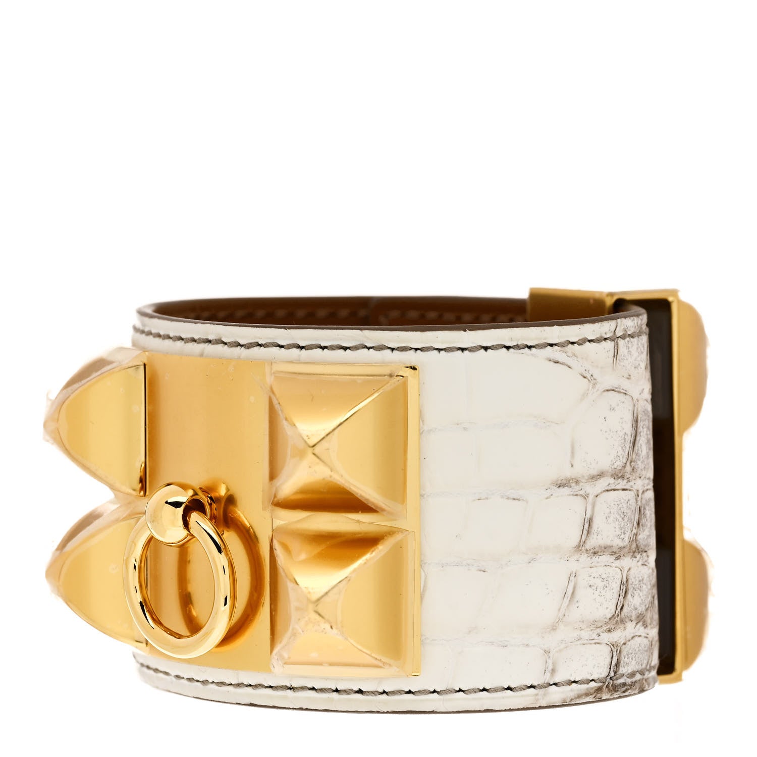 Hermes Matte Niloticus Crocodile Himalaya Collier De Chien CDC Bracelet T1 Blanc 1 of 6