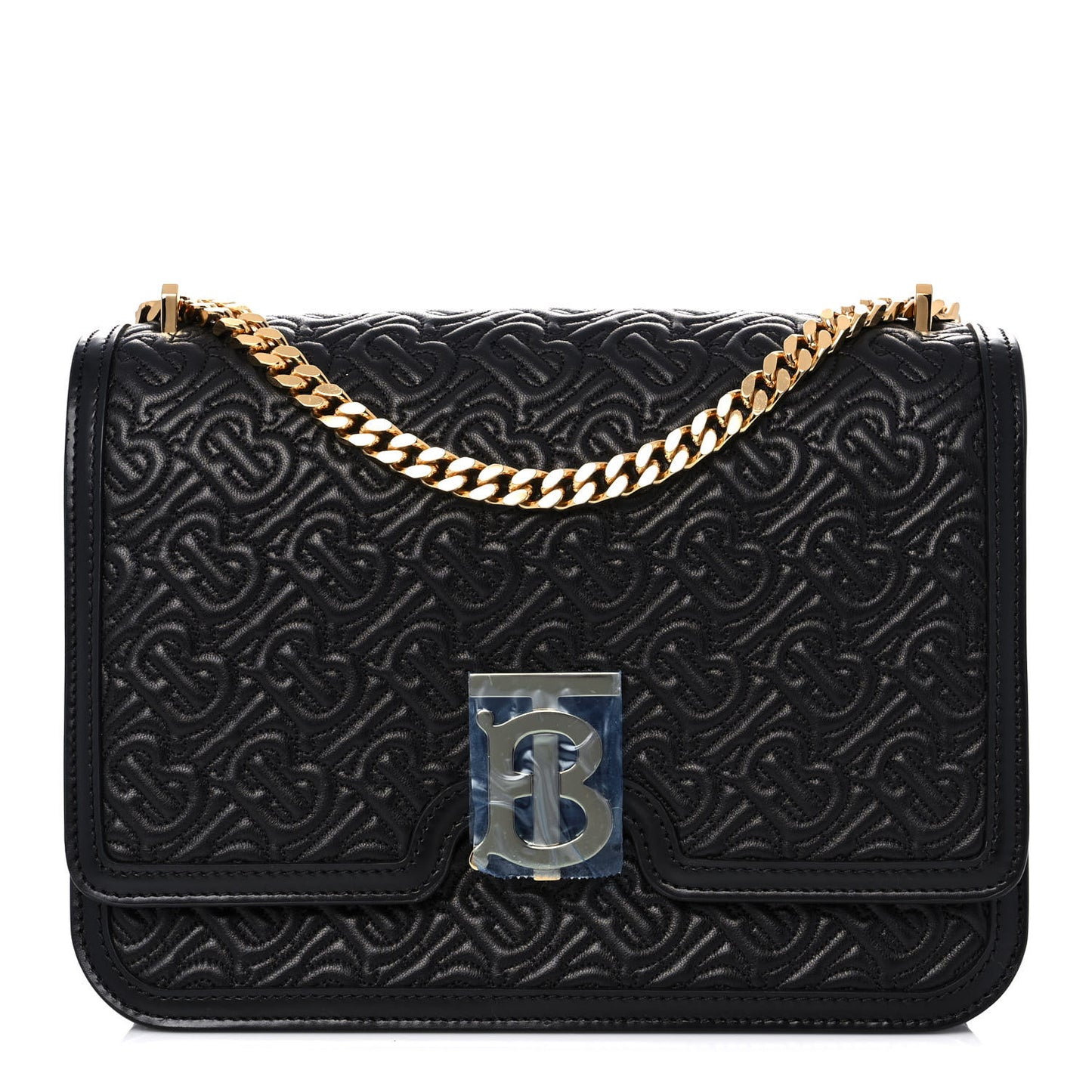 Calfskin Monogram Embossed Medium TB Chain Bag Black