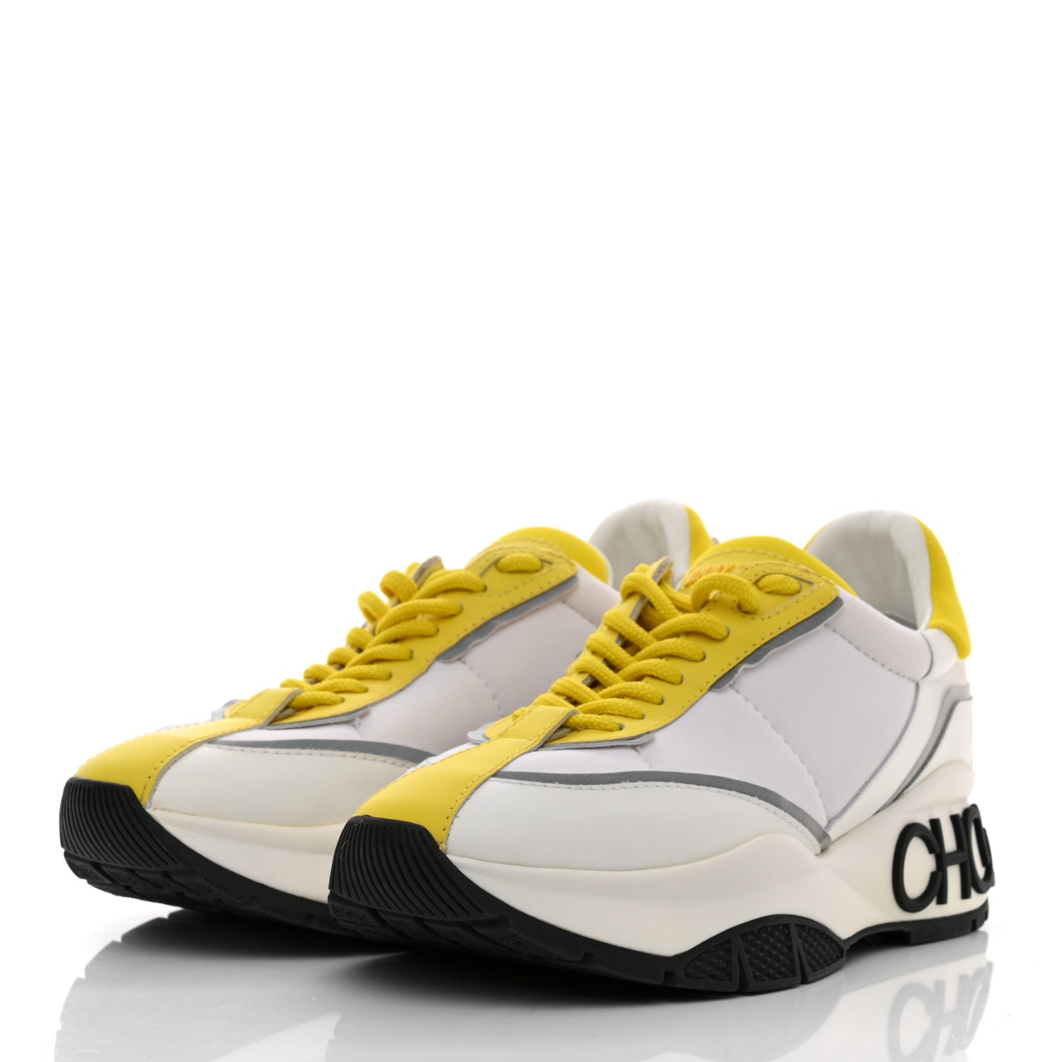 Jimmy Choo Calfskin Neoprene Raine Sneakers 37 White Yellow 3 of 9