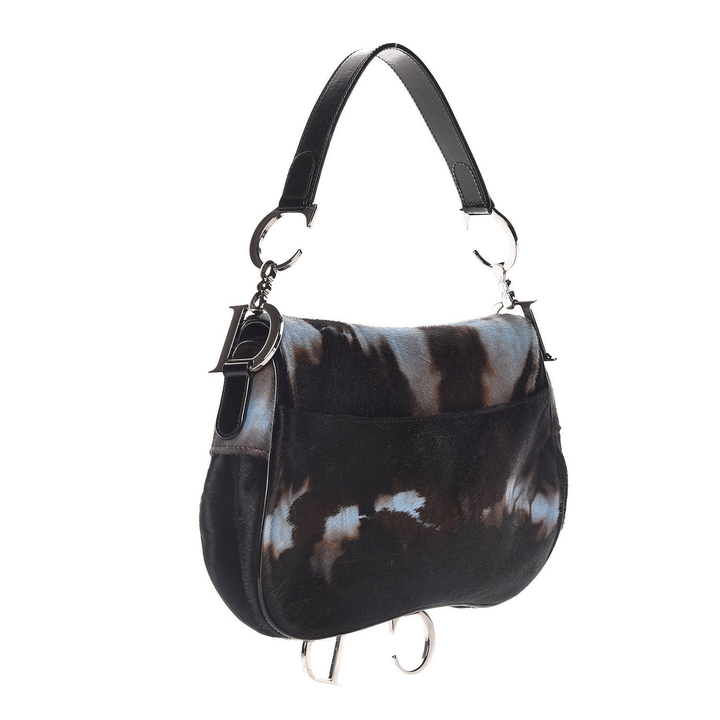 Pony Hair Double Saddle Bag Blue Brown
