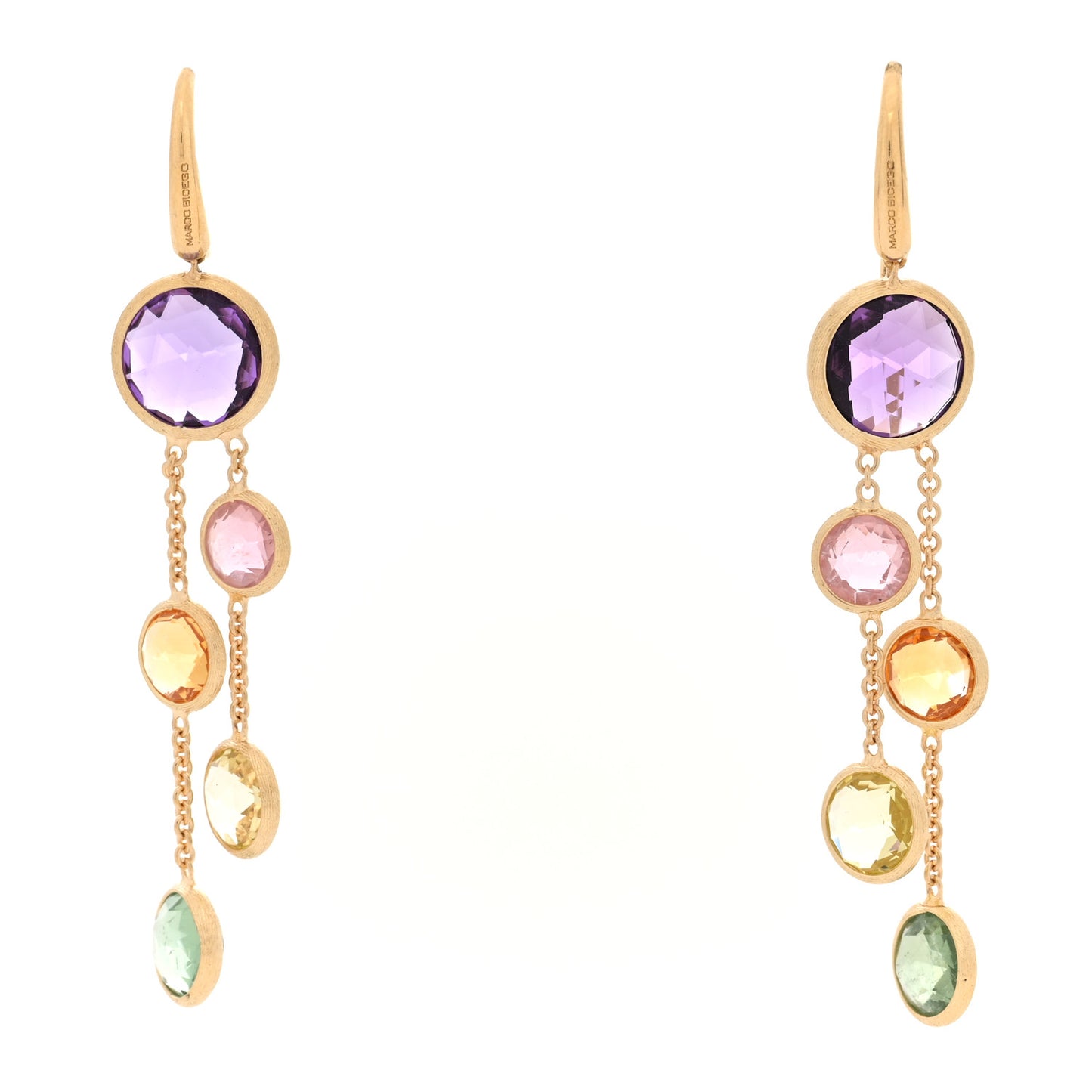 18K Yellow Gold Multi Gemstone Jaipur Color Two Strand Earrings