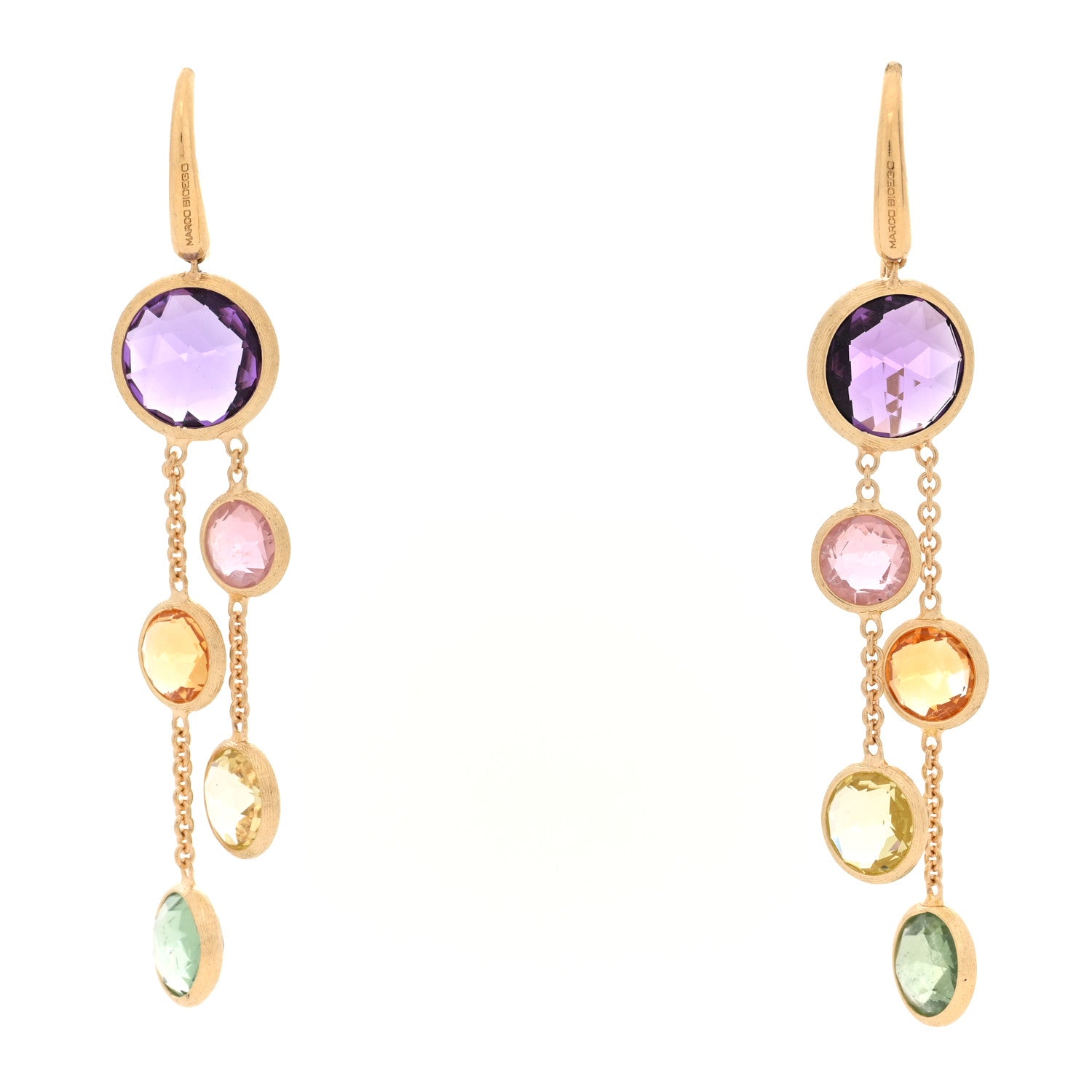 Marco Bicego 18K Yellow Gold Multi Gemstone Jaipur Color Two Strand Earrings 1 of 4