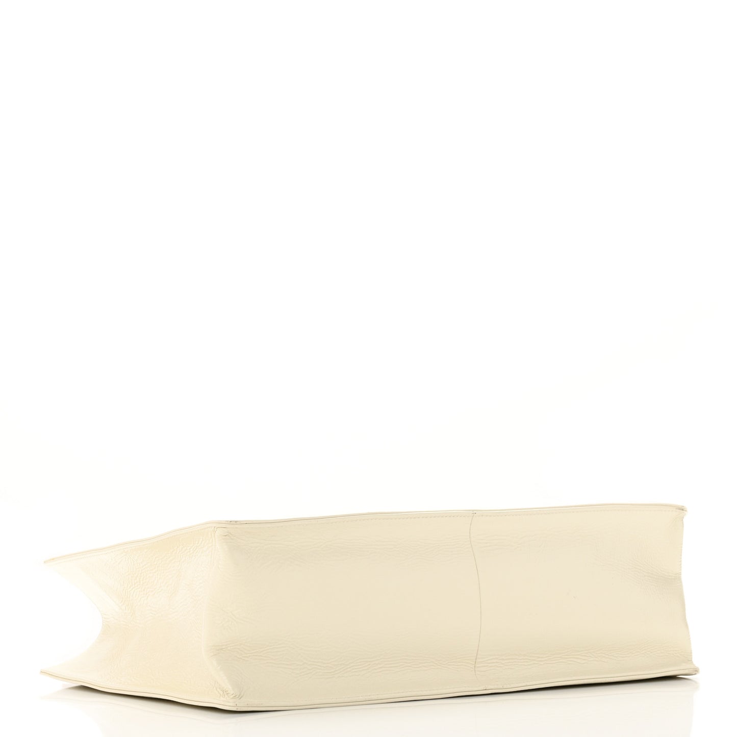 Shiny Aged Calfskin Shopping Bag White