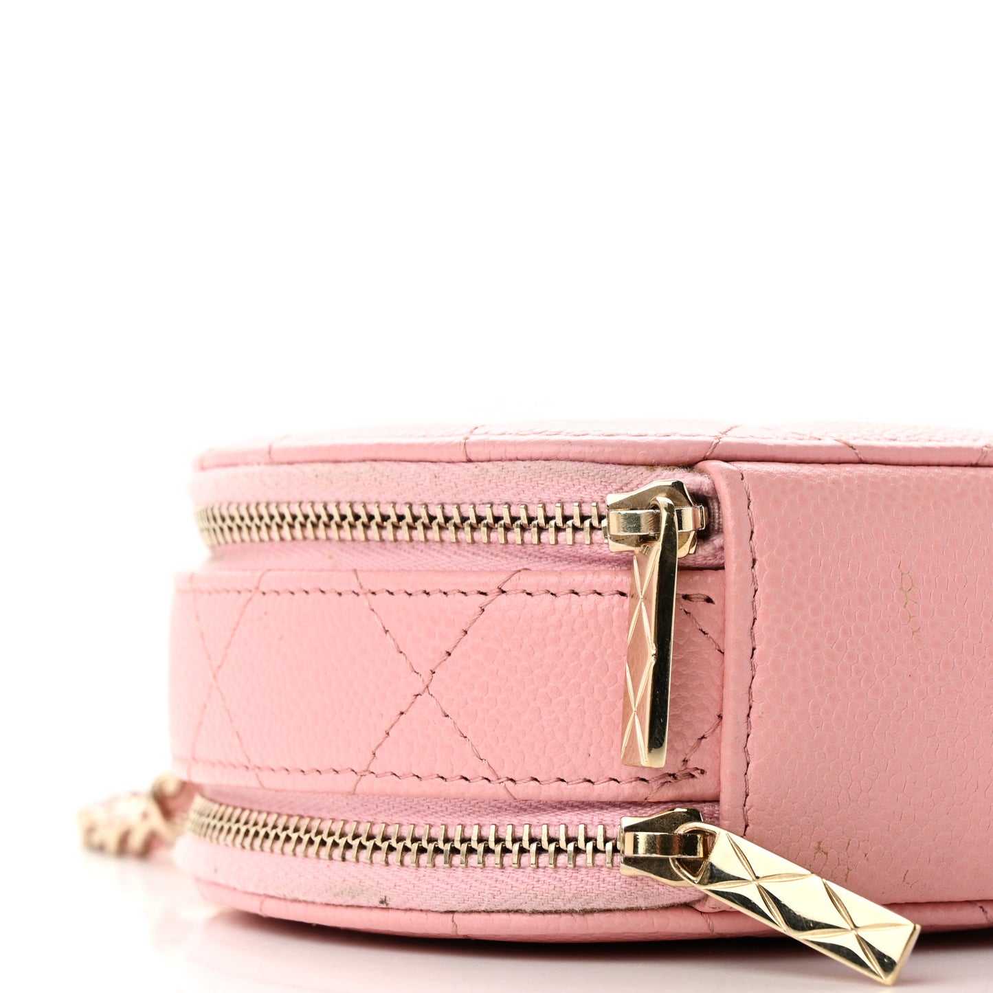 Caviar Quilted Round Handle With Care Vanity With Chain Pink