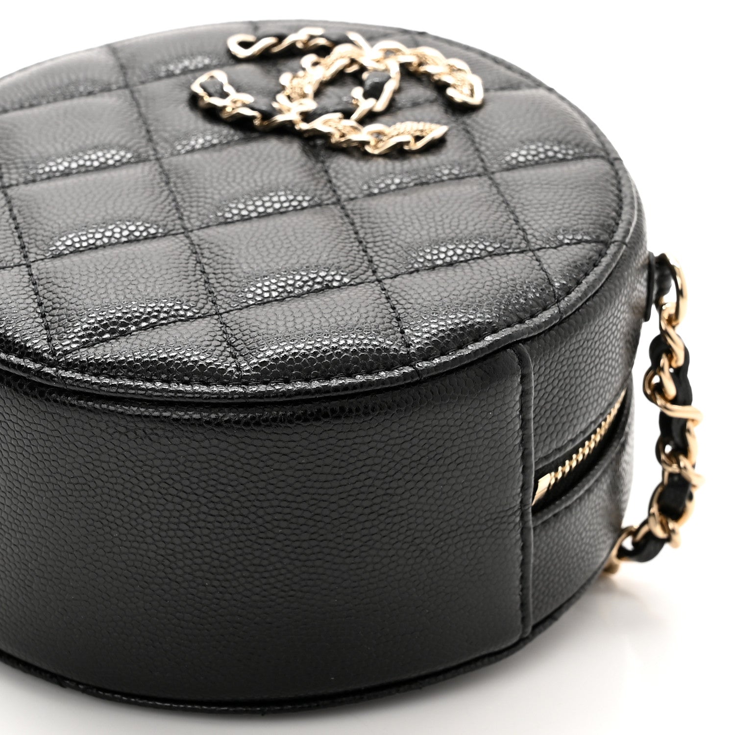 Chanel Caviar Quilted French New Wave Round Clutch With Chain Black 6 of 11