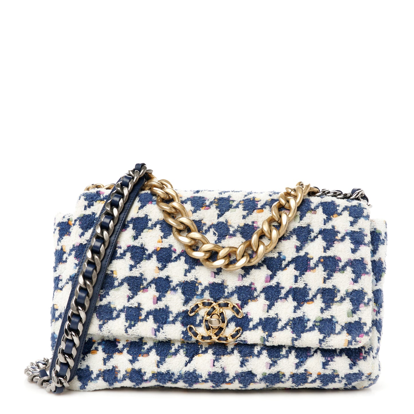 Tweed Quilted Large Chanel 19 Flap Ecru Navy Blue Multicolor