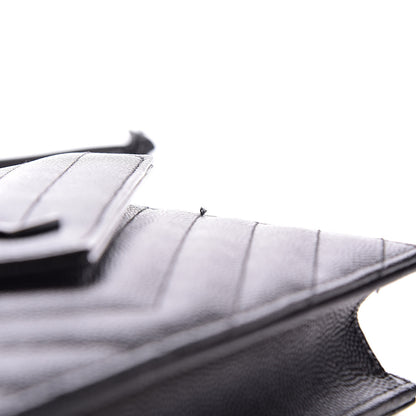 Saint Laurent Grain De Poudre Matelasse Chevron Monogram Envelope Chain Wallet Black 9 of 10