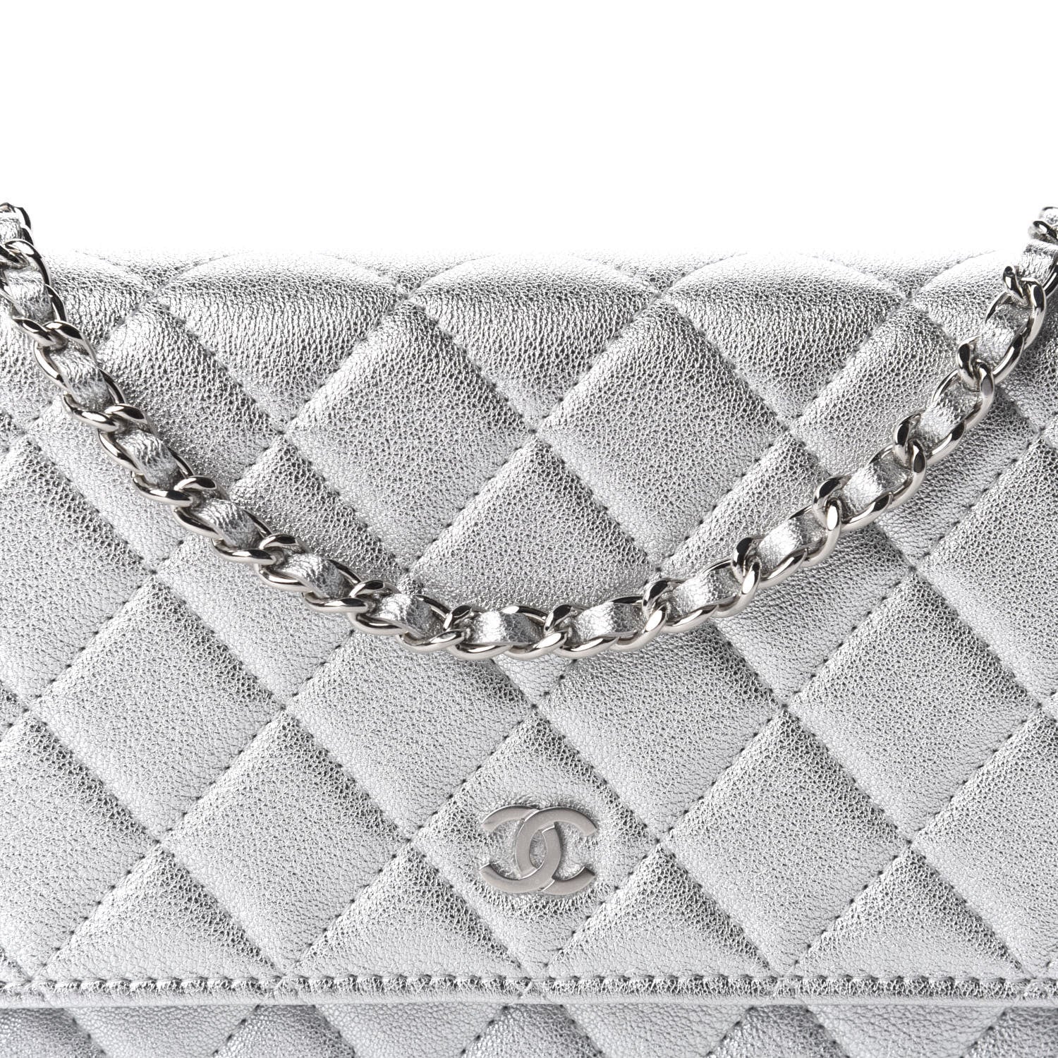 Chanel Metallic Lambskin Quilted Wallet On Chain WOC Silver 11 of 12