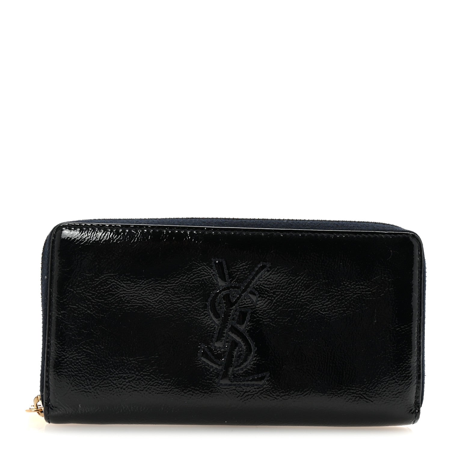 Saint Laurent Textured Patent Monogram Belle De Jour Zip Around Wallet Black 1 of 6