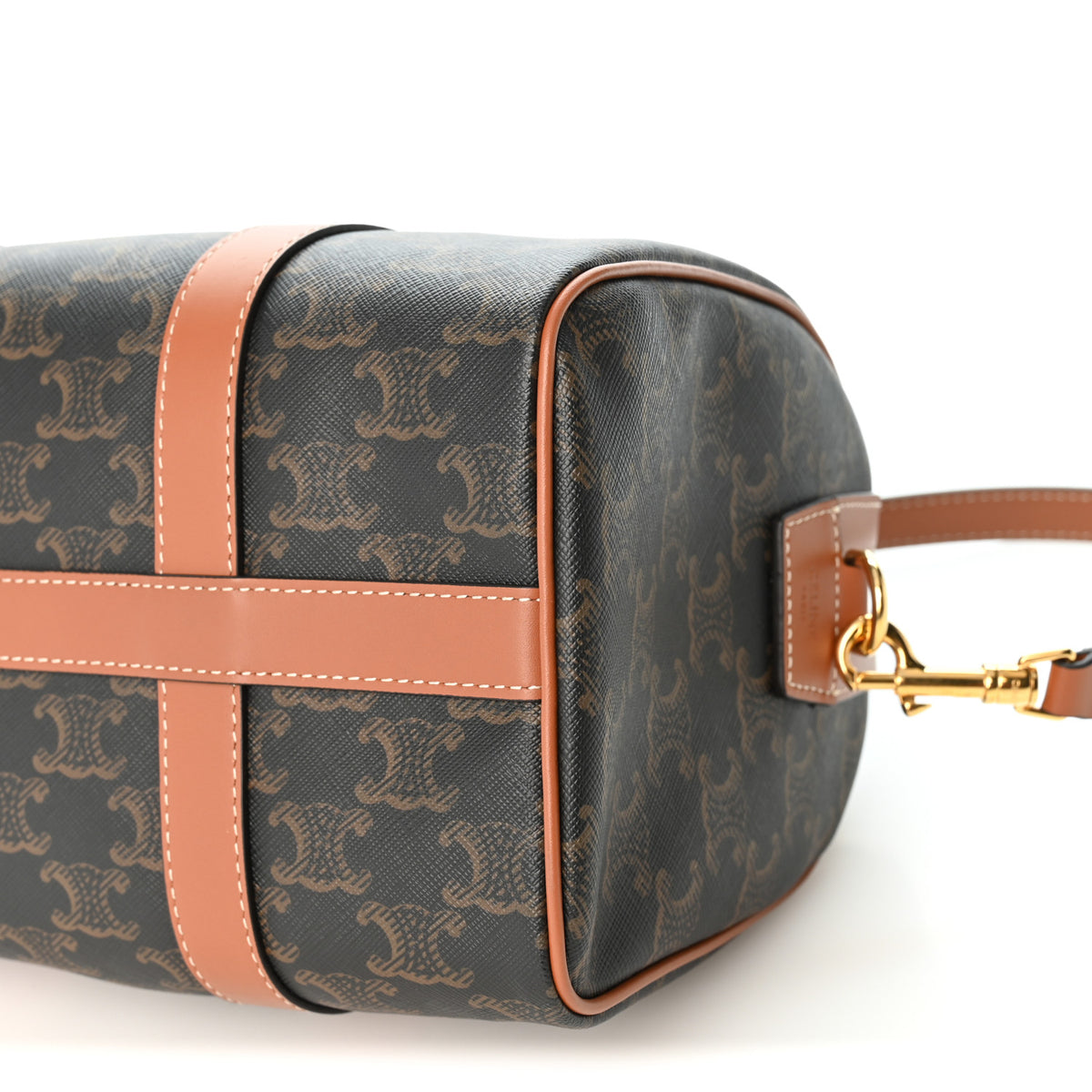Triomphe Canvas Calfskin Medium Boston Bag Tan