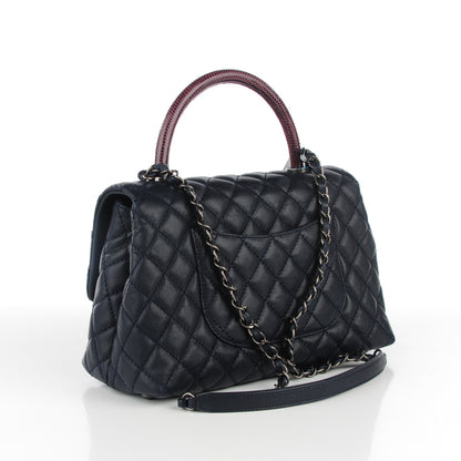 Chanel Caviar Lizard Quilted Small Coco Handle Flap Navy 3 of 9