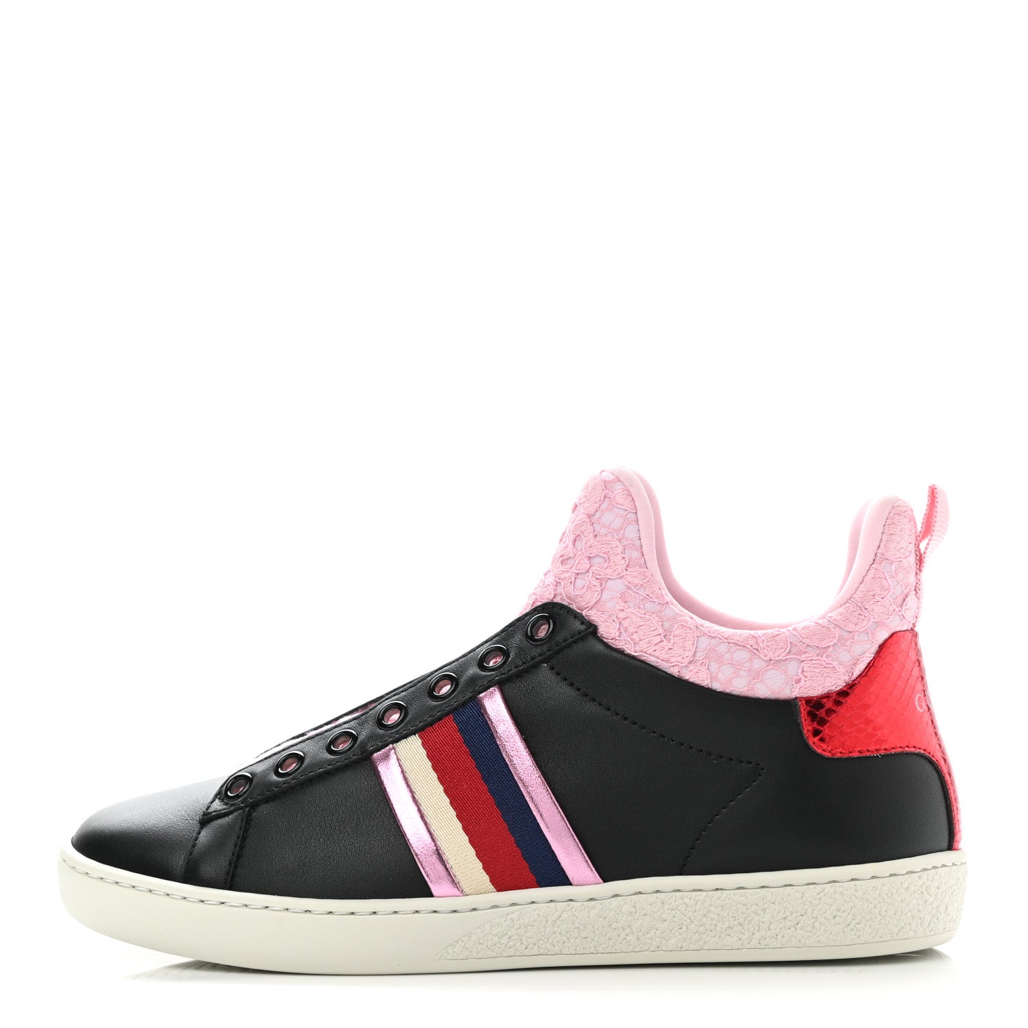 Gucci Calfskin Lace Ayers Sylvie Web Womens New Ace High Top Sneakers 35.5 Black 1 of 8