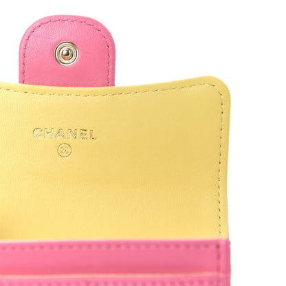 Chanel Lambskin Quilted Flap Card Holder Wallet Pink Yellow 6 of 9