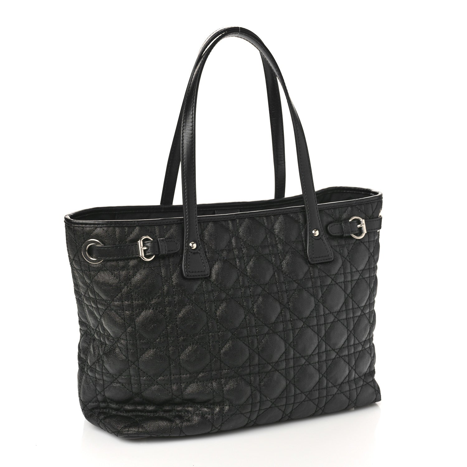 Christian Dior Coated Canvas Cannage Small Panarea Tote Black 3 of 10