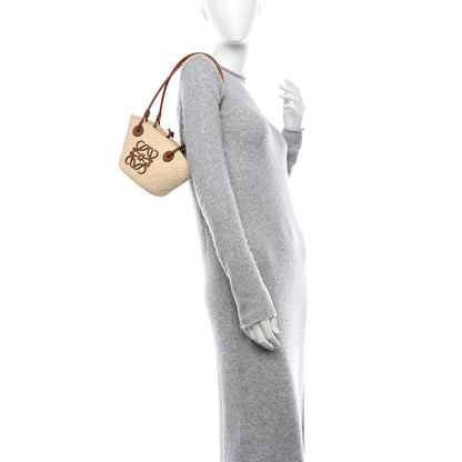 Loewe Calfskin Raffia Paulas Ibiza Mini Anagram Basket Tote Bag Natural Tan 2 of 10