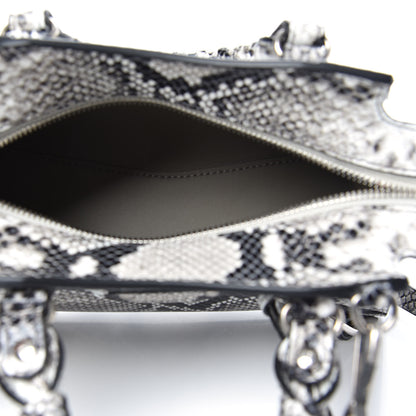 Balenciaga Grained Calfskin Snake Effect Neo Classic Silver Hardware Mini City Black White 5 of 7